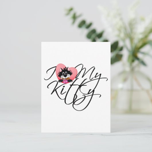 Roze Ik hou van mijn Kat Tshirts en geschenken Briefkaart (Staand voorkant)