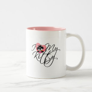 Roze Ik hou van mijn Kat Tshirts en geschenken Tweekleurige Koffiemok