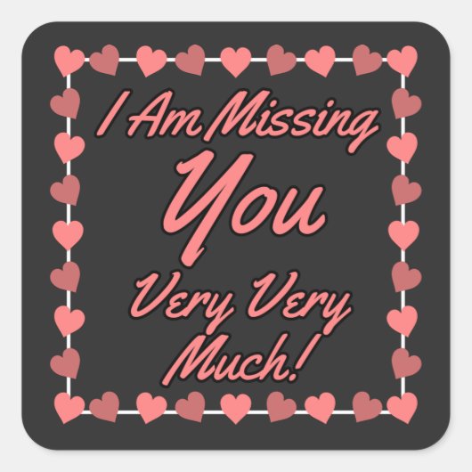 Roze Ik mis je van hart lijst Vierkante Sticker (Voorkant)