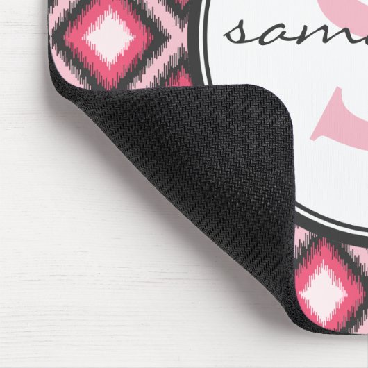 Roze Ikat Monogram Muismat (Hoek)