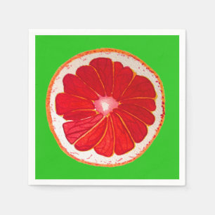 Roze illustratie van vruchten, met roze pompelmoes servet