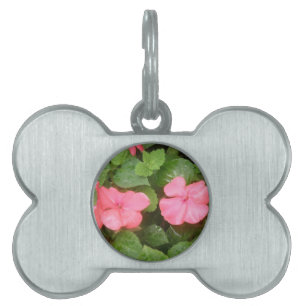 Roze impatiens Flowers Pet Tag Huisdieren Naamplaatje