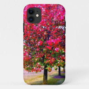 Roze impressionistische herfstbomen iPhone 11 hoesje