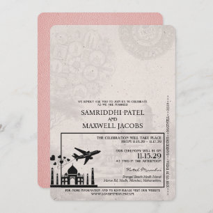 Roze India Paspoort bruiloft uitnodiging