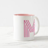 Roze initiaal letter/Monogram Tweekleurige Koffiemok (Voorkant rechts)