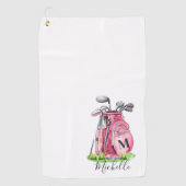 Roze Initiaal naam monogram Golfhanddoek (Voorkant)