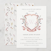 Roze Initiaal van de bloem Eerste Heilige Communie Kaart (Voorkant / Achterkant)