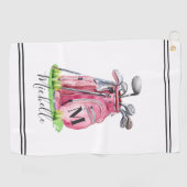Roze Initiële Naam Monogram Golfhanddoek (Horizontaal)