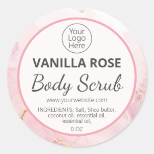 Roze inkt body scrub productlabels ronde sticker