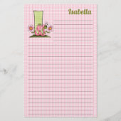 Roze inktworm Mongram Letter I Lined Stationery Briefpapier (Voorkant)