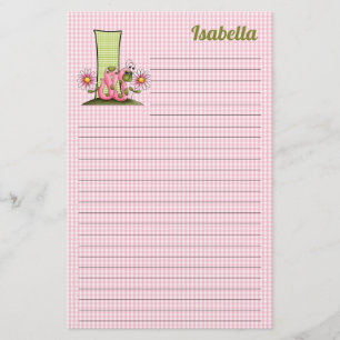 Roze inktworm Mongram Letter I Lined Stationery Briefpapier