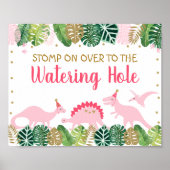 Roze inosaur Watering Hole Birthday Table Poster (Voorkant)