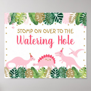 Roze inosaur Watering Hole Birthday Table Poster