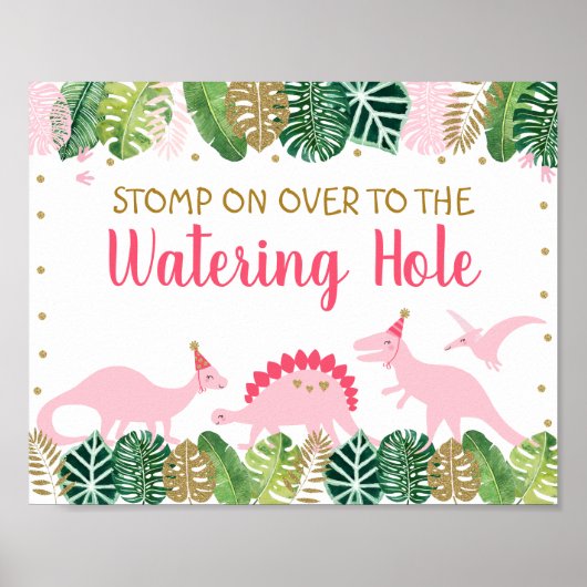 Roze inosaur Watering Hole Birthday Table Poster (Voorkant)