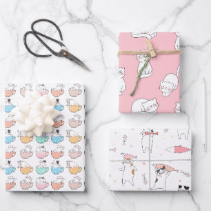 Roze Inpakpapier met Feestkatten Vel
