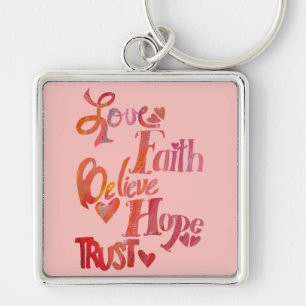 Roze Inspirerend Word Collage Sleutelhanger