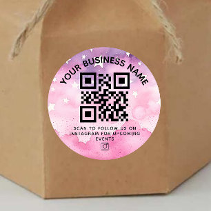 Roze Instagram QR-code en aangepaste tekst Ronde Sticker