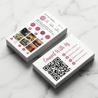 Roze Instagram Stijl Foto Raster QR Code Visitekaartje