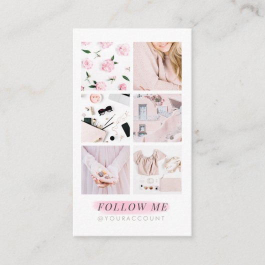 Roze installagram Foto Collage Volg me Visitekaartje (Voorkant)