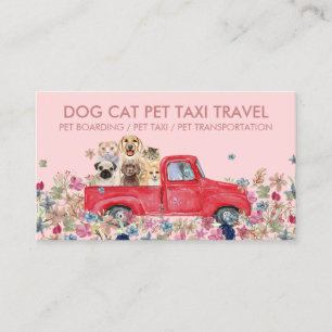 Roze instap vrachtwagen bloemen honden katten huis visitekaartje