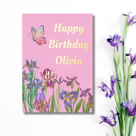 roze iris folie verjaardagskaart feestdagenkaart