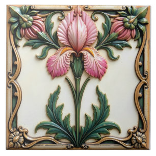 Roze Iris Gevat in de Tijd Tegeltje