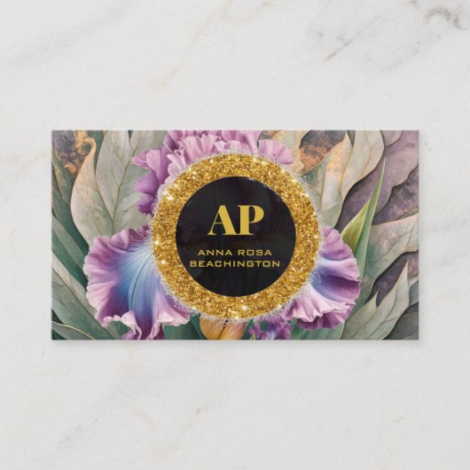 *~ Roze Iris QR AP10 Flowers Goud Visitekaartje (Voorkant)
