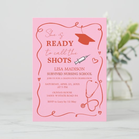 Roze is klaar om de Shots Afstuderen te bellen Kaart (Staand voorkant)