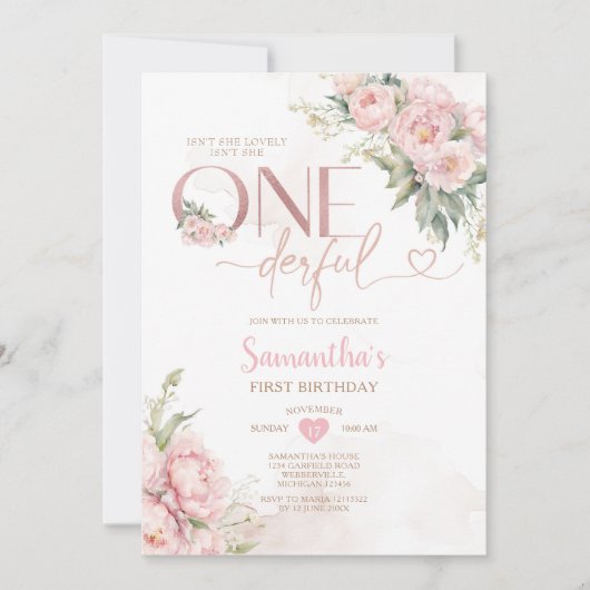 Roze Is ze niet Onederful 1e Verjaardag Bloemen Kaart (Voorkant)