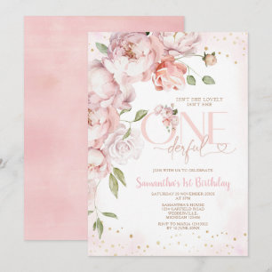 Roze Is ze niet Onederful 1e Verjaardag Bloemen Kaart