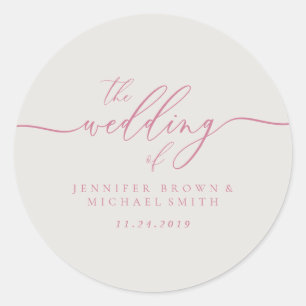 Roze Ivoor Huwelijk Typografisch Ronde Sticker