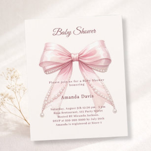 Roze ivoor parels lint meisje Baby Shower uitnodig