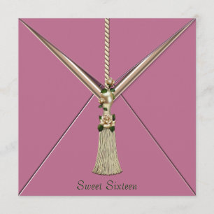 Roze Ivoor Roos Tassel Sweet Sixteen Party Kaart