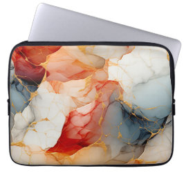 Roze & Ivoren Marmer met Gouden Aders Laptop Sleeve