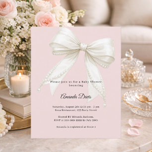 Roze ivoren parels meisje Baby Shower uitnodiging
