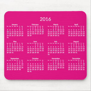 Roze jaarlijkse 2016 kalender muismatten