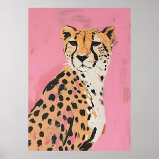 Roze Jachtluipaard Kunstprint – Moderne Safari Muu Poster