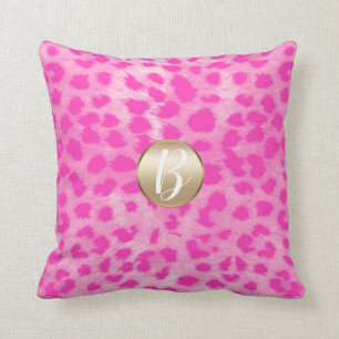 Roze Jachtluipaard Luipaardprint Monogram Gouden G Kussen