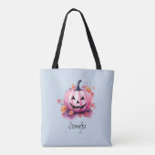Roze Jack-O' Lantaarn Lichtblauw Halloween Draagtas (Achterkant)