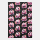 Roze Jack-O' lantaarn Sinaasappel bladeren zwart H Theedoek (Verticaal)