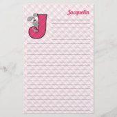 Roze Jackrabbit Mongram Letter J Lined Briefpapier (Voorkant)