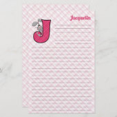 Roze Jackrabbit Mongram Letter J Lined Briefpapier (Voorkant / Achterkant)