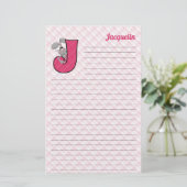 Roze Jackrabbit Mongram Letter J Lined Briefpapier (Staand voorkant)