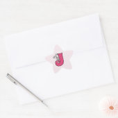 Roze Jackrabbit Monogram Letter J Gingham Ster Sticker (Envelop)