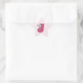 Roze Jackrabbit Monogram Letter J Gingham Ster Sticker (Tas)