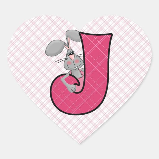 Roze Jackrabbit Monogram Letter J Hart Sticker (Voorkant)