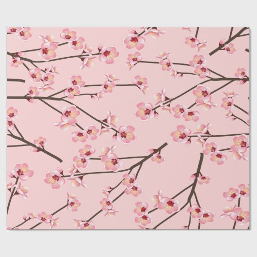 Roze Japans Sakura Bloom Branch Flower Pattern Cadeaupapier (Vlak)