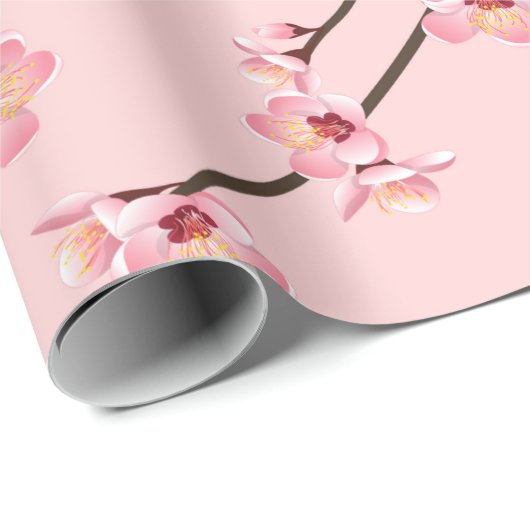 Roze Japans Sakura Bloom Branch Flower Pattern Cadeaupapier (Rol Hoek)