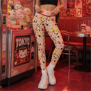 Roze Japanse Maneki Neko Kat en Sushi Leggings