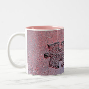 Roze Jigzaag Puzzle for Autism Awareness Maand Tweekleurige Koffiemok